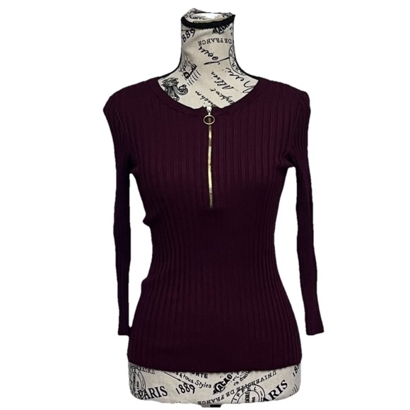 Vintage Y2K INC Purple Ribbed Half Zip Sweater PM | Slim Fit Cropped Knit Forest - Picture 2 of 11